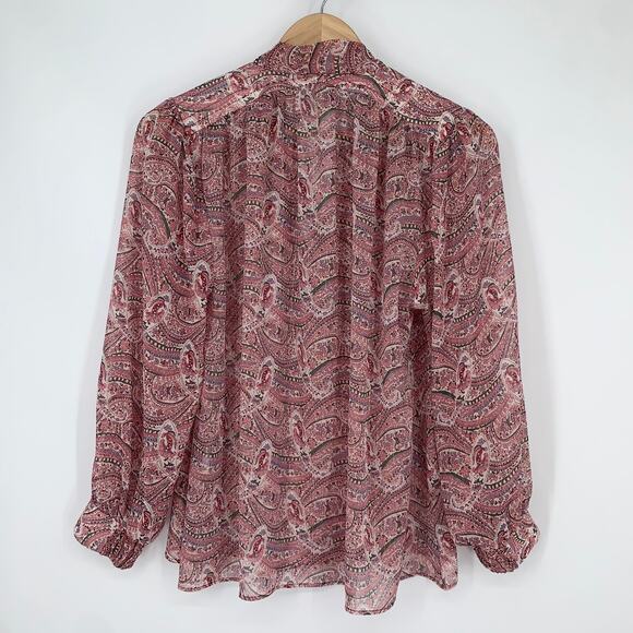 ZARA Paisley Metallic Neck Bow Pussybow Blouse, Pink - Picture 7 of 9
